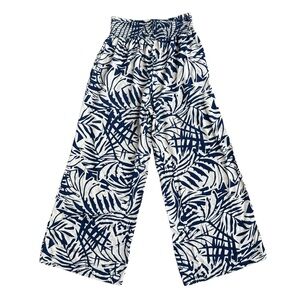 Patrons of Peace Women's L Palm Navy Cream Print Boho Palazzo Pants High Waist